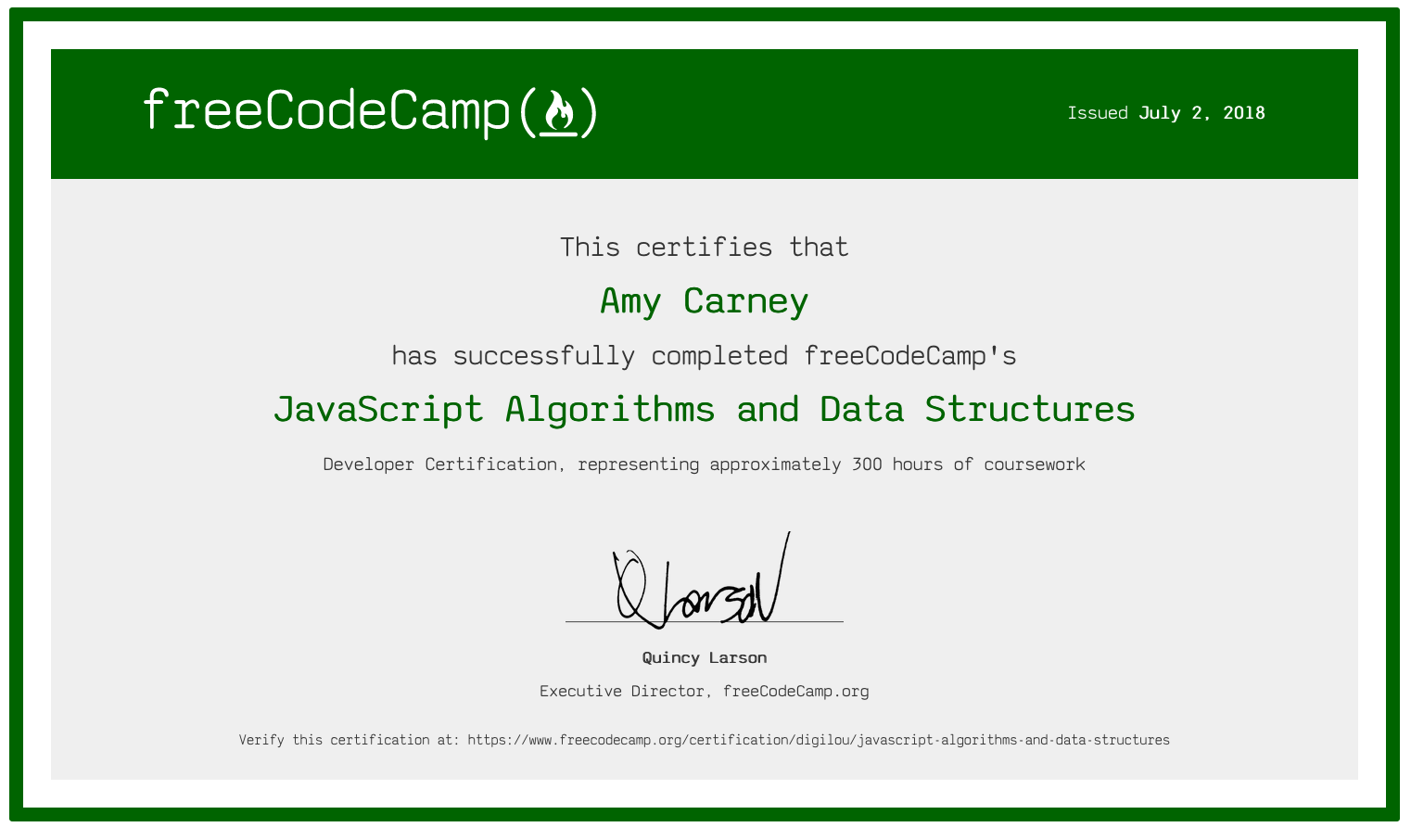 FCC JavaScript certificate.